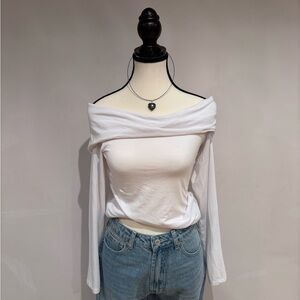Babaton Aritzia White Off-Shoulder Top Size M Balletcore Long Sleeve Top